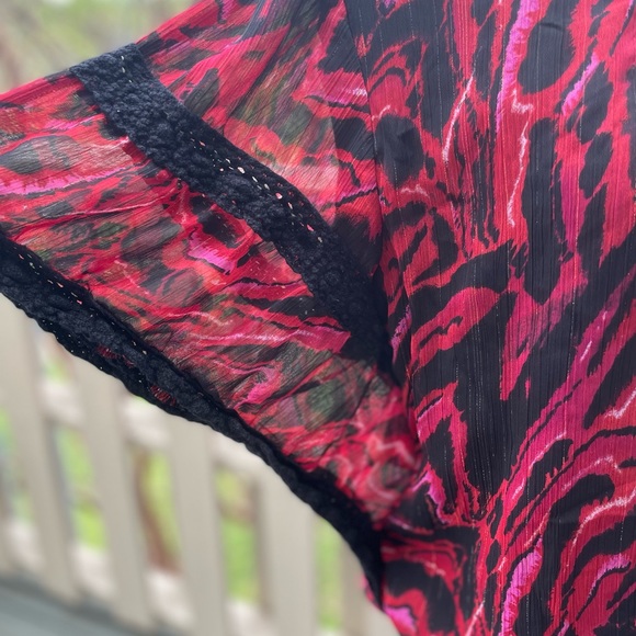 New Directions Women's large Top Blouse Short Dolman Sleeves red black - Picture 5 of 7